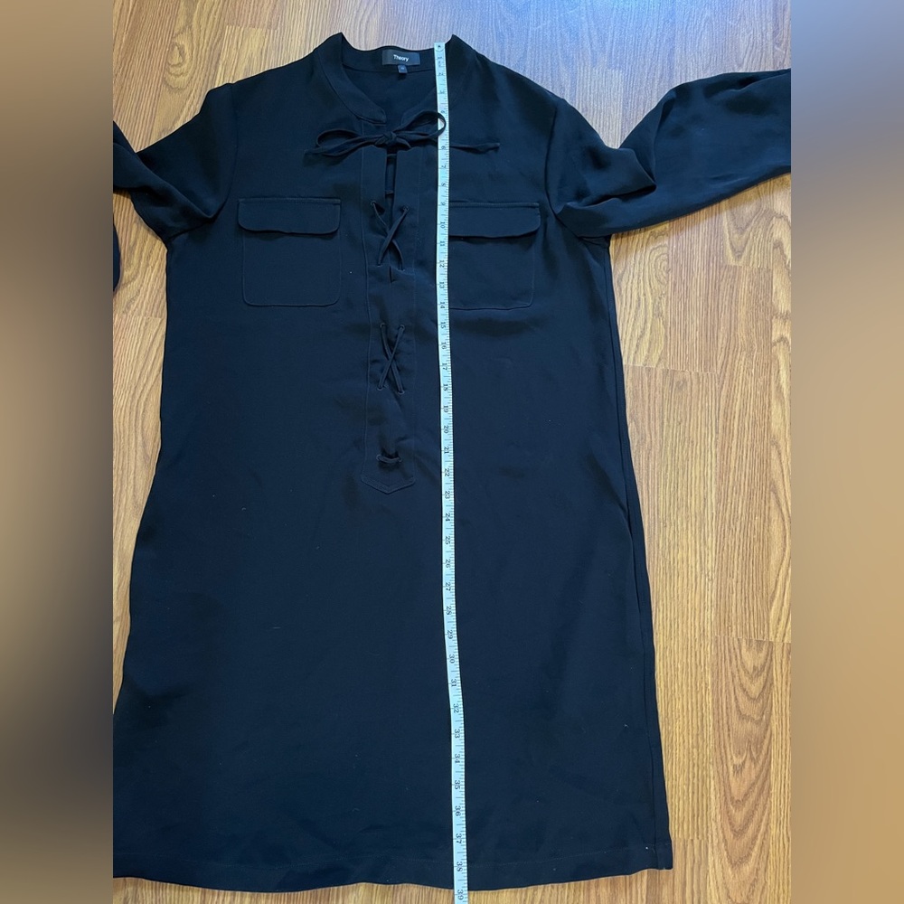 Theory women’s 12 mini shirt dress, long sleeve, lace up front, black - Picture 8 of 12